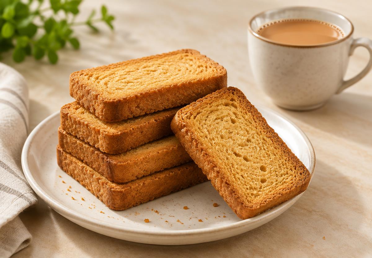 Illustrative generated image of golden tea rusks